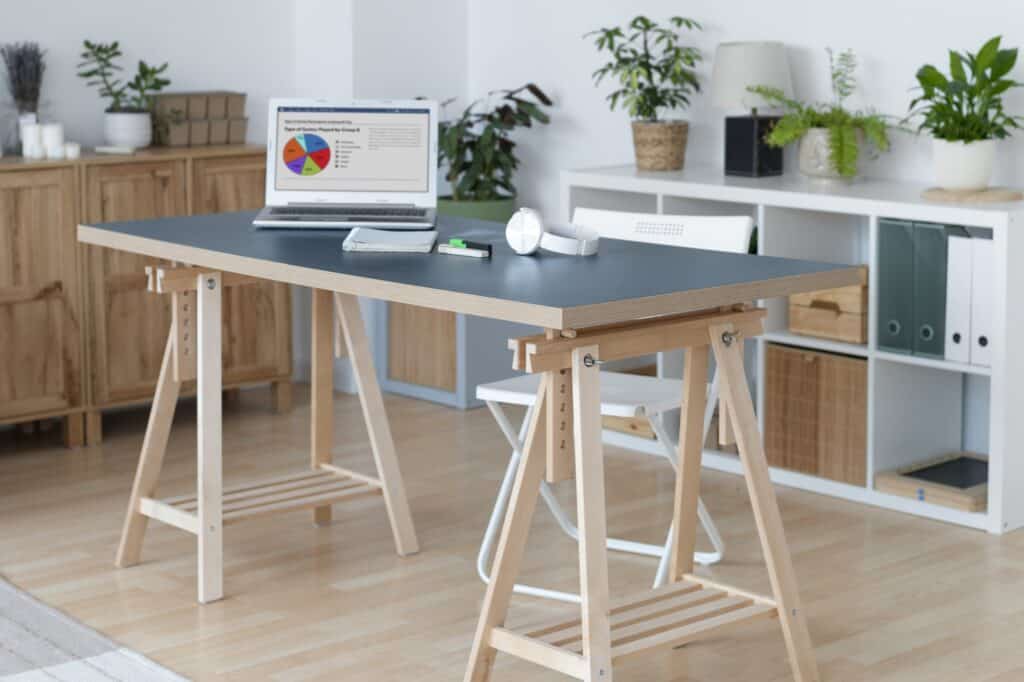 A work desk at a home office that can be dismantled for the move